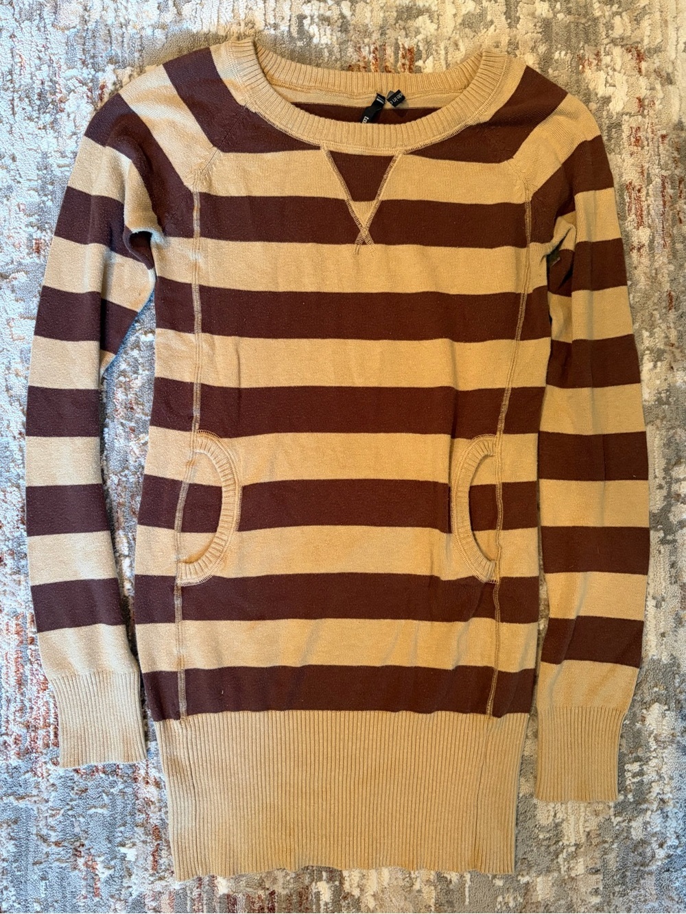 Take Out Y2K Brown Striped Sweater Tunic Medium